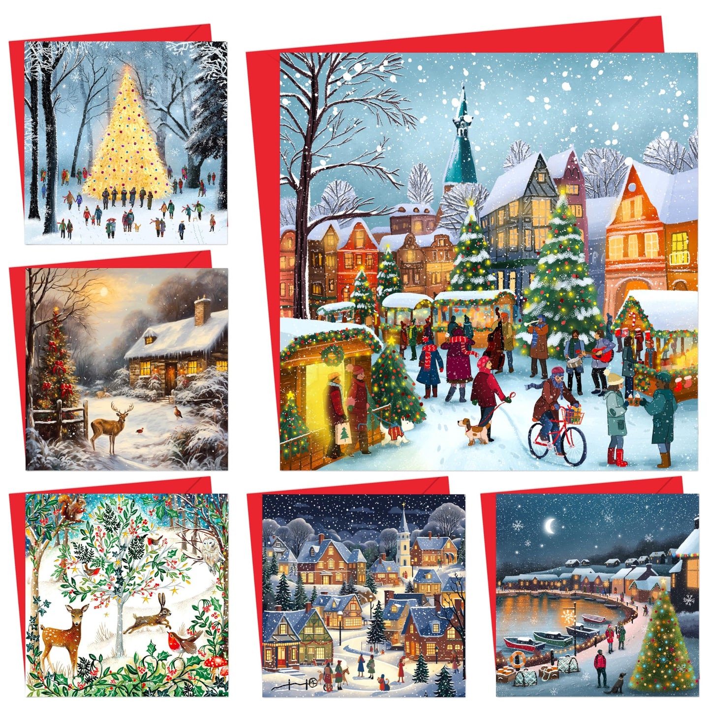 Giftinghouse Charity Christmas Cards 2024 Pack of 12 | Multipack Xmas Cards for Granddaughter, Family, Friends and Childrens with Red envelopes - Made in UK