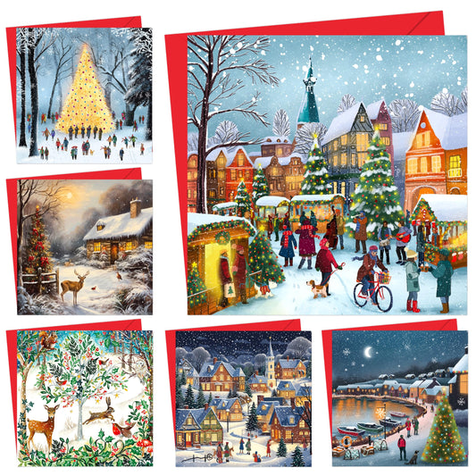Giftinghouse Charity Christmas Cards 2024 Pack of 12 | Multipack Xmas Cards for Granddaughter, Family, Friends and Childrens with Red envelopes - Made in UK