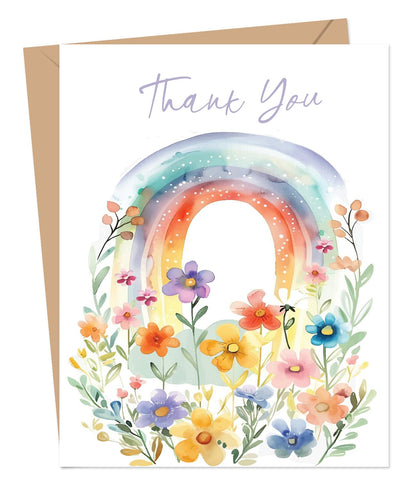 Giftinghouse Thank You Card With Envelope, Rainbow Flower Design Teacher Thank You Card - Blank Inside Greeting Card For Wedding, Teachers, Kids & Christmas - Eco-friendly.