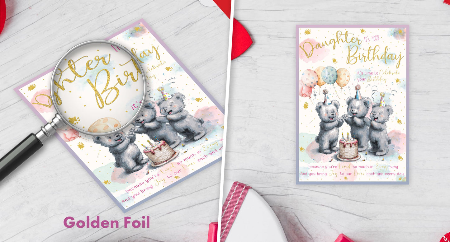 Giftinghouse Daughter Birthday Card with Envelope - Foiled Traditional Greeting Card, Large Size (8.8x6.3 inch) - Made in the UK