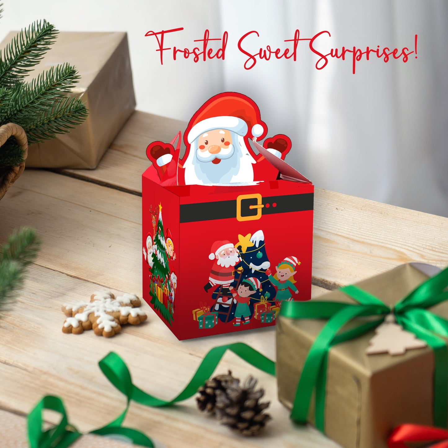 Giftinghouse Christmas sweet boxes empty for gifts -12/24/50 pcs - Christmas Treat presents - candy cupcake cookie – Large DIY Party Favor- Santa Claus boxes for decoration
