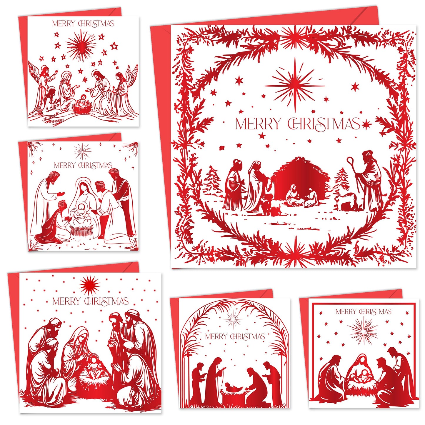 Pack of 12 Religious Christmas Cards 2024 with Envelopes - Luxury Christmas Cards Multipack - Xmas Cards Featuring 6 Unique Nativity Designs, 125 x 125 mm - Perfect Greeting Cards for Family & Friends