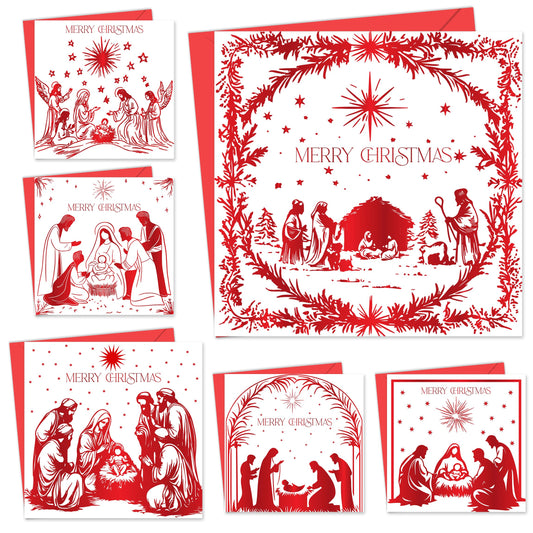 Pack of 12 Religious Christmas Cards 2024 with Envelopes - Luxury Christmas Cards Multipack - Xmas Cards Featuring 6 Unique Nativity Designs, 125 x 125 mm - Perfect Greeting Cards for Family & Friends