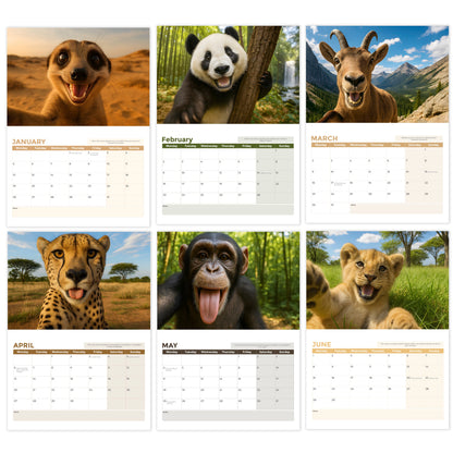 Wall Calendar 2026 UK - A3 Size Animal Selfies 2026 Calendar, Month-to-View (Jan 2026 - Dec 2026) - Eco-Friendly, A3 When Open, Made in the UK.