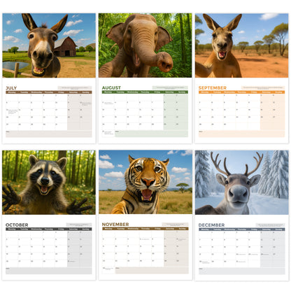 Wall Calendar 2026 UK - A3 Size Animal Selfies 2026 Calendar, Month-to-View (Jan 2026 - Dec 2026) - Eco-Friendly, A3 When Open, Made in the UK.