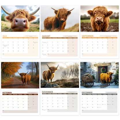 2026 Calendar, Highland Cow Wall Calendar UK, A3 Month-to-View (Jan 2026 – Dec 2026), Eco-Friendly, A3 Size When Open, Made in the UK