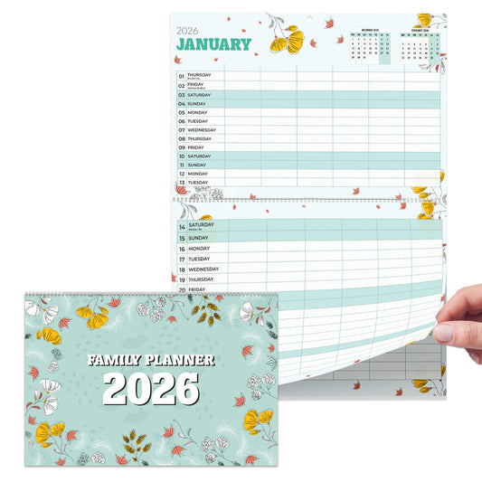 Family Calendar 2026 UK – A3 Month to View Family Planner with 6 Columns for Parents & Children – 42 x 31 cm – Household & School Planning Jan–Dec 2026 – Made in the UK