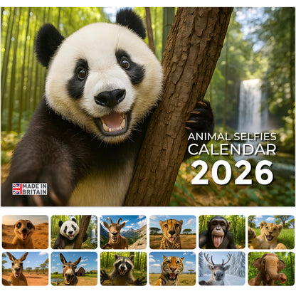 Wall Calendar 2026 UK - A3 Size Animal Selfies 2026 Calendar, Month-to-View (Jan 2026 - Dec 2026) - Eco-Friendly, A3 When Open, Made in the UK.
