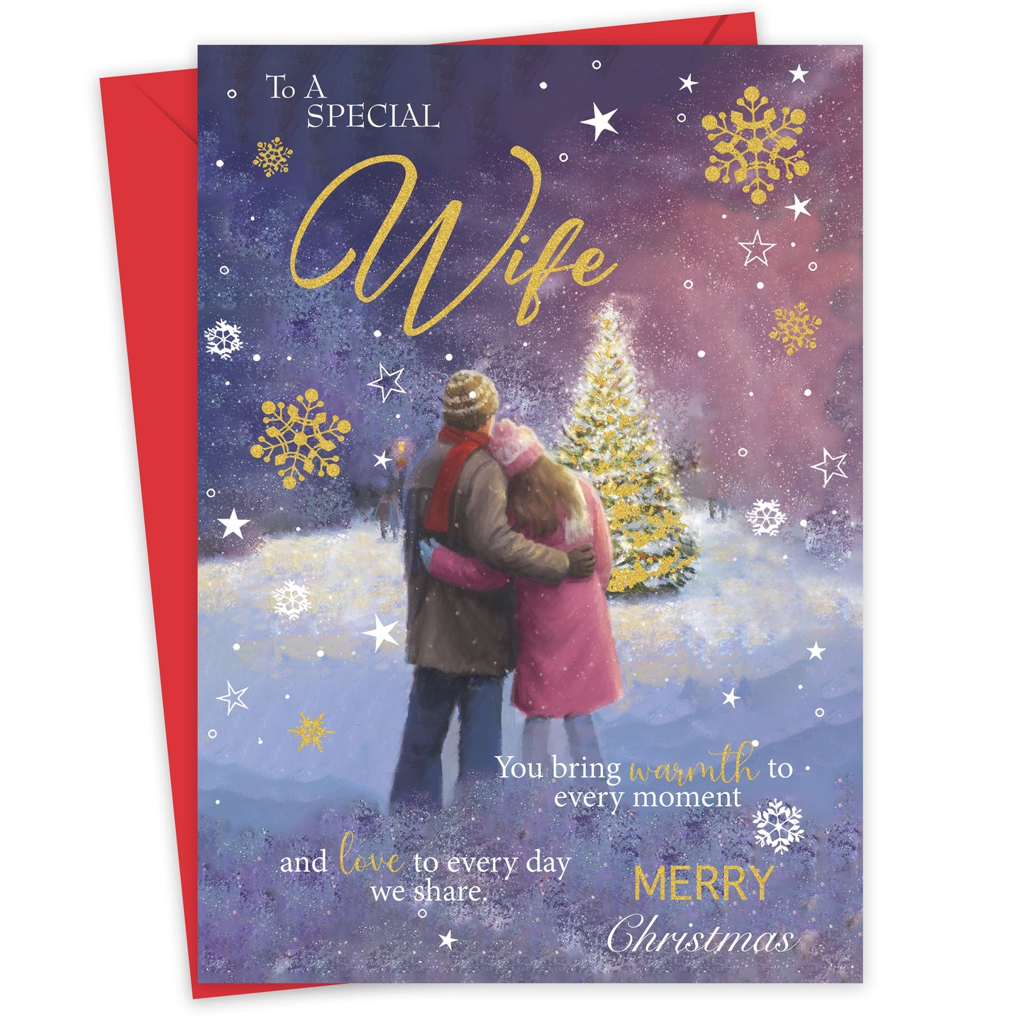 Special Wife Christmas Card – Romantic Winter Scene – 22 x 15.5 cm – Eco-Friendly Xmas Card for Wife from Husband – Inside Greeting – Made in the UK