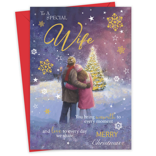 Special Wife Christmas Card – Romantic Winter Scene – 22 x 15.5 cm – Eco-Friendly Xmas Card for Wife from Husband – Inside Greeting – Made in the UK