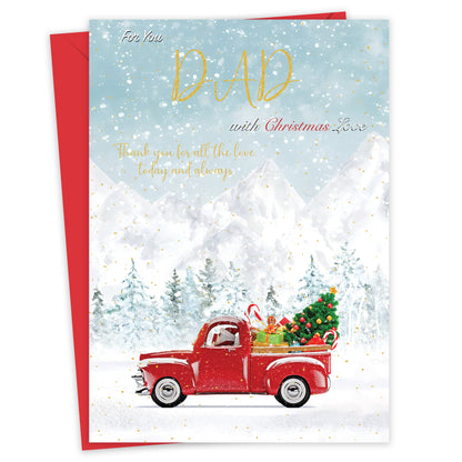 Dad Christmas Card – Gold Foil Dad Xmas Card – Large 22 x 15.5 cm – Inside Greeting – Made in the UK