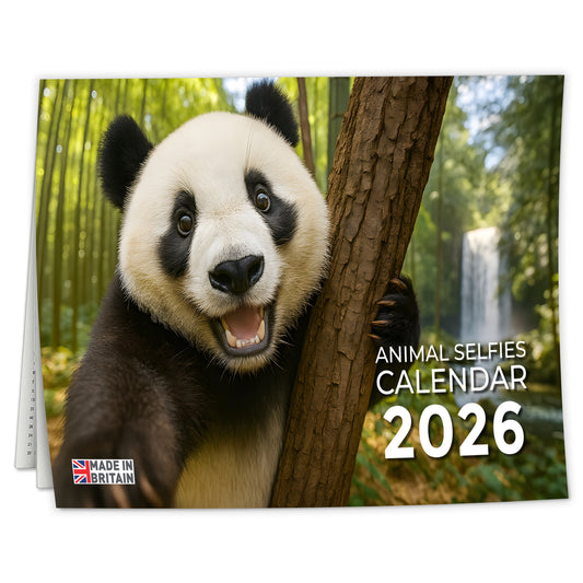 Wall Calendar 2026 UK - A3 Size Animal Selfies 2026 Calendar, Month-to-View (Jan 2026 - Dec 2026) - Eco-Friendly, A3 When Open, Made in the UK.