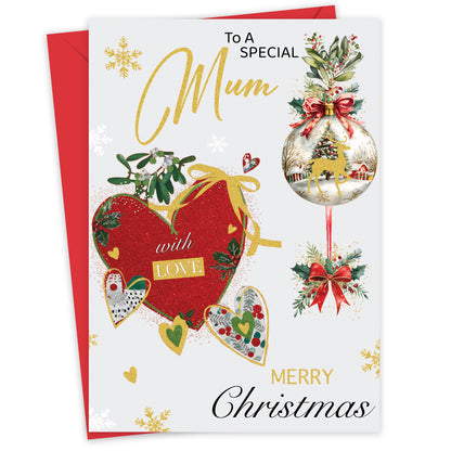Special Mum Christmas Card – Gold Foil Elegant Design – 22 x 15.5 cm – Mum Xmas Card with Inside Greeting – Made in the UK