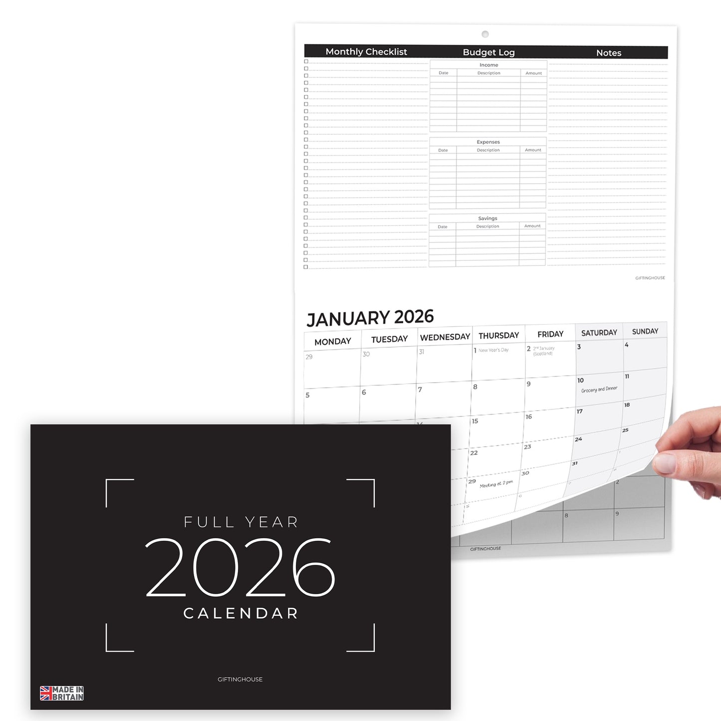 2026 Calendar – Wall Calendar UK – A3 When Open – January to December 2026 Month-to-View Planner with Monthly Checklist, Budget Log & Notes – Made in the UK