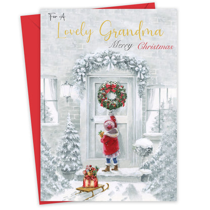 Lovely Grandma Christmas Card – Eco-Friendly Christmas Card for Grandma – 22 x 15.5 cm – Festive Winter Scene Design – Inside Message – Made in the UK