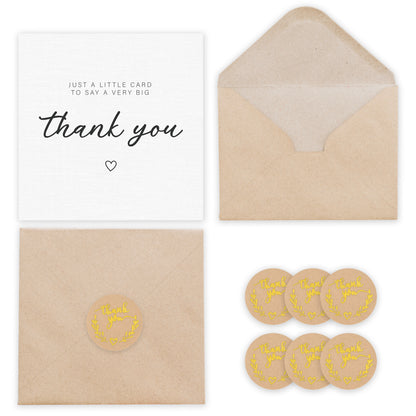Giftinghouse 24 Thank You Cards Pack with Gold Foil Stickers and Kraft Envelopes, 12.5 x 12.5 cm – Blank Inside – Ideal for Teachers, Weddings, Kids, Christmas – Made in the UK