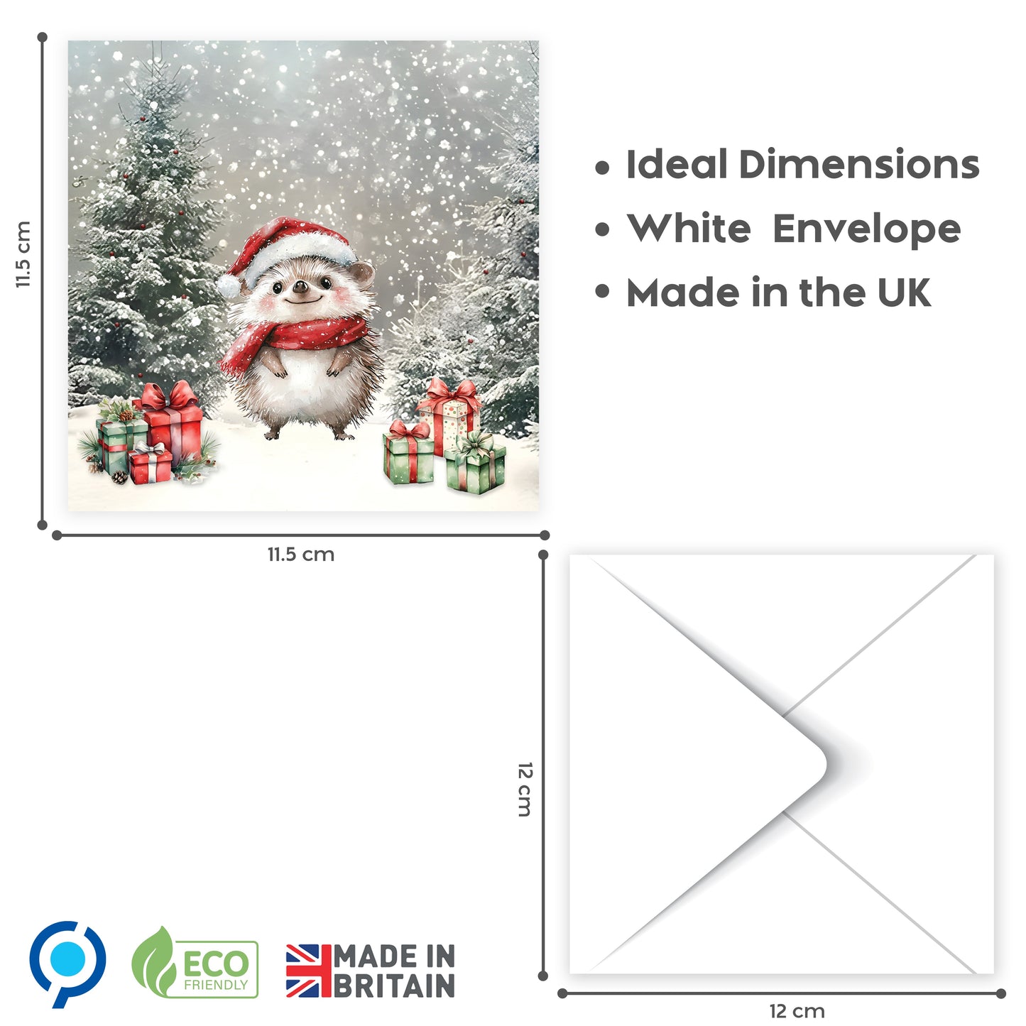 Cute Hedgehog Christmas Cards Designs Multipack of 24  Greeting card for Family Kids & Friends - Made in the UK