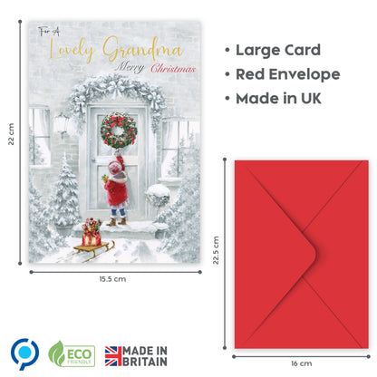 Lovely Grandma Christmas Card – Eco-Friendly Christmas Card for Grandma – 22 x 15.5 cm – Festive Winter Scene Design – Inside Message – Made in the UK