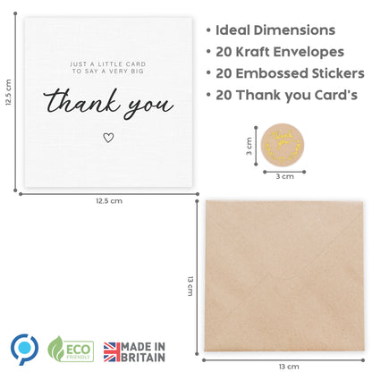 Giftinghouse 24 Thank You Cards Pack with Gold Foil Stickers and Kraft Envelopes, 12.5 x 12.5 cm – Blank Inside – Ideal for Teachers, Weddings, Kids, Christmas – Made in the UK