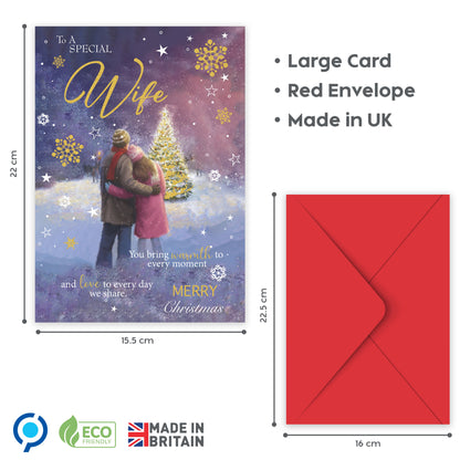 Special Wife Christmas Card – Romantic Winter Scene – 22 x 15.5 cm – Eco-Friendly Xmas Card for Wife from Husband – Inside Greeting – Made in the UK