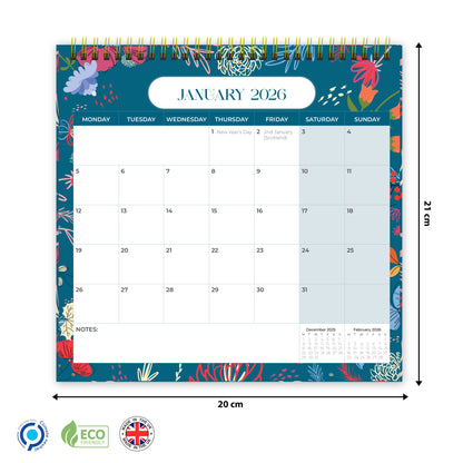 Luxury Desk Calendar 2026 - Desk Calendar UK from Jan to Dec 2026, Month to view desk top flip over calendar with 12 Notes Pages - Made in the UK