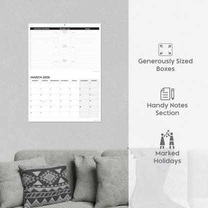 2026 Calendar – Wall Calendar UK – A3 When Open – January to December 2026 Month-to-View Planner with Monthly Checklist, Budget Log & Notes – Made in the UK