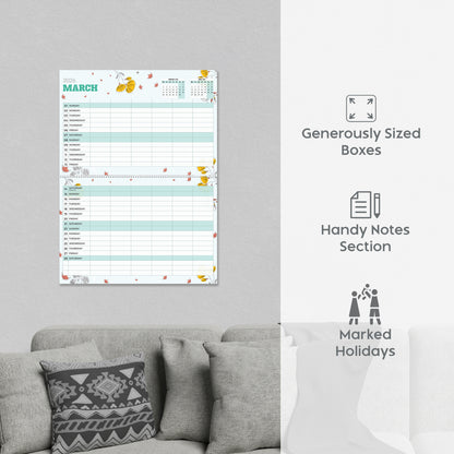 Family Calendar 2026 UK – A3 Month to View Family Planner with 6 Columns for Parents & Children – 42 x 31 cm – Household & School Planning Jan–Dec 2026 – Made in the UK