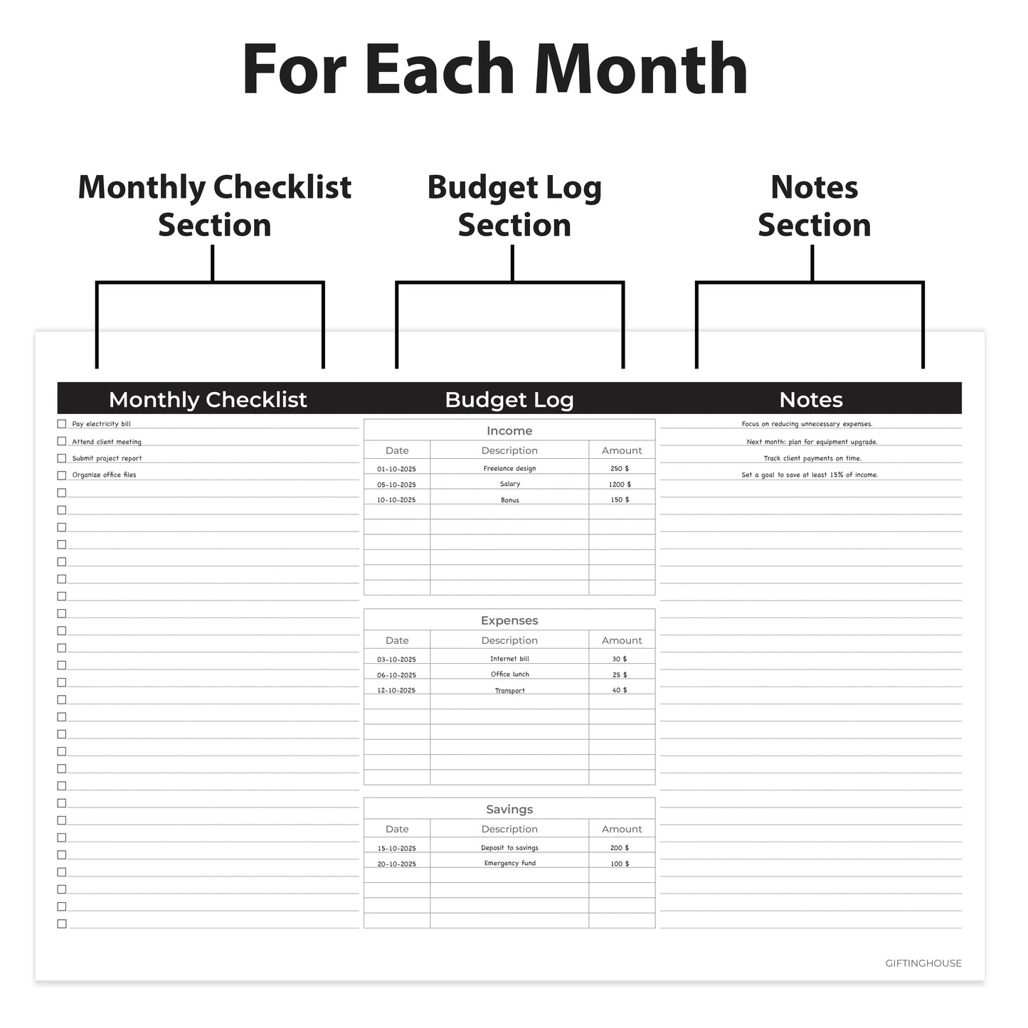 2026 Calendar – Wall Calendar UK – A3 When Open – January to December 2026 Month-to-View Planner with Monthly Checklist, Budget Log & Notes – Made in the UK