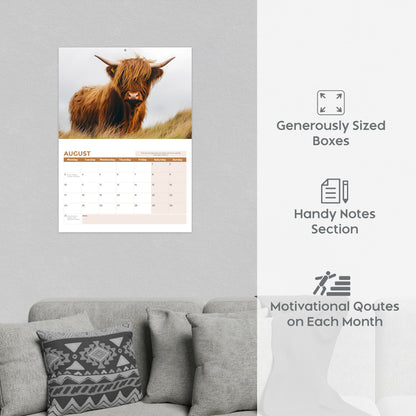 2026 Calendar, Highland Cow Wall Calendar UK, A3 Month-to-View (Jan 2026 – Dec 2026), Eco-Friendly, A3 Size When Open, Made in the UK