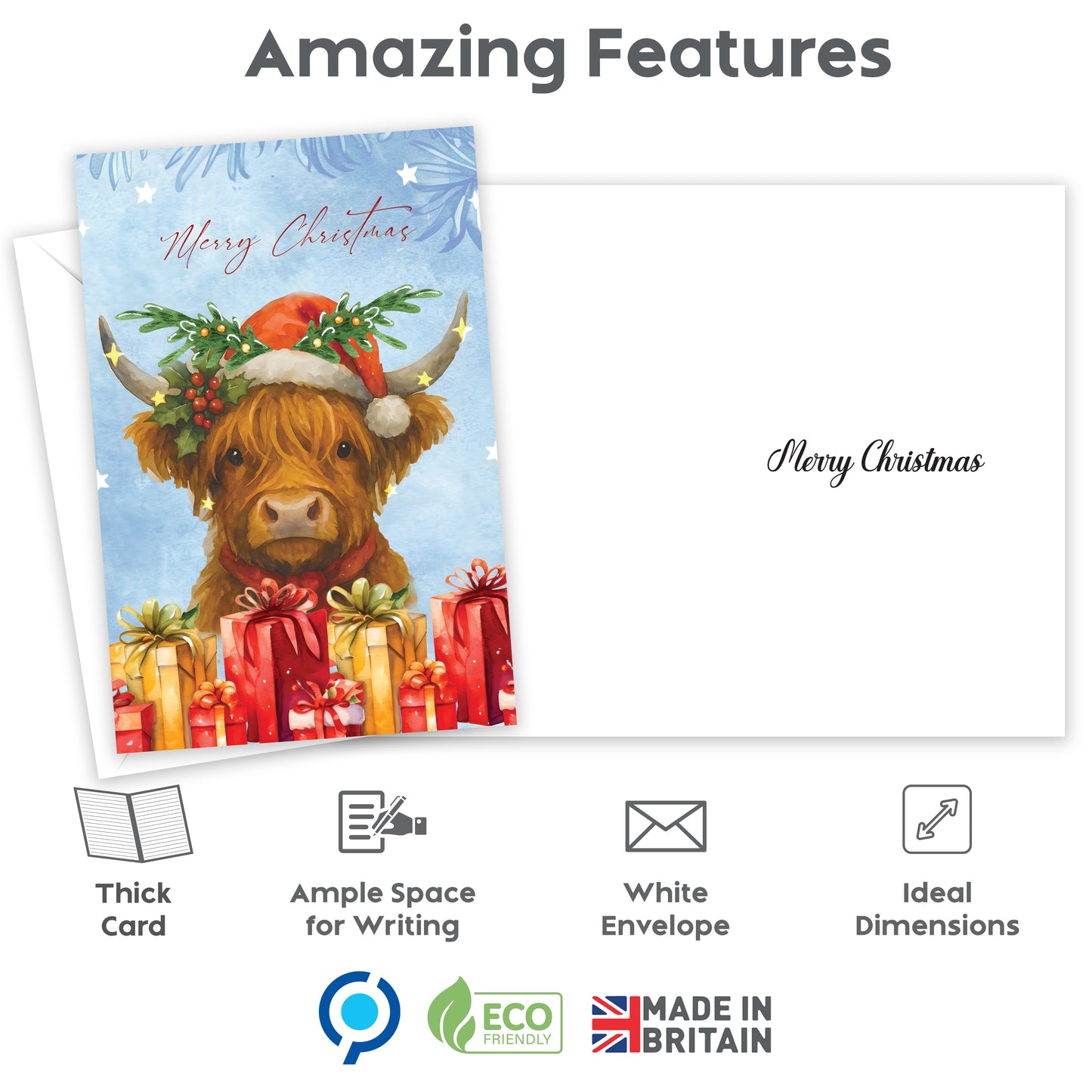 Giftinghouse Christmas Cards Multipack of 24 – Cute Highland Cow Xmas Cards 2025 – Festive Winter & Farm Animal Designs – 15 x 10 cm – Festive Greeting Cards for Family, Kids & Friends – Made in UK