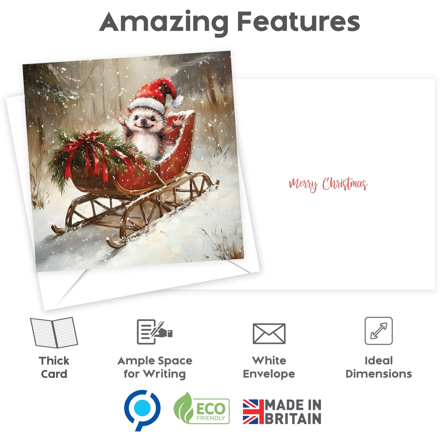 Cute Hedgehog Christmas Cards Designs Multipack of 24  Greeting card for Family Kids & Friends - Made in the UK