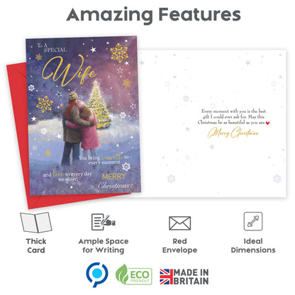 Special Wife Christmas Card – Romantic Winter Scene – 22 x 15.5 cm – Eco-Friendly Xmas Card for Wife from Husband – Inside Greeting – Made in the UK