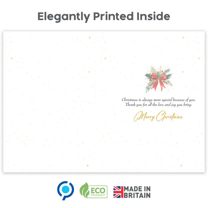 Special Mum Christmas Card – Gold Foil Elegant Design – 22 x 15.5 cm – Mum Xmas Card with Inside Greeting – Made in the UK