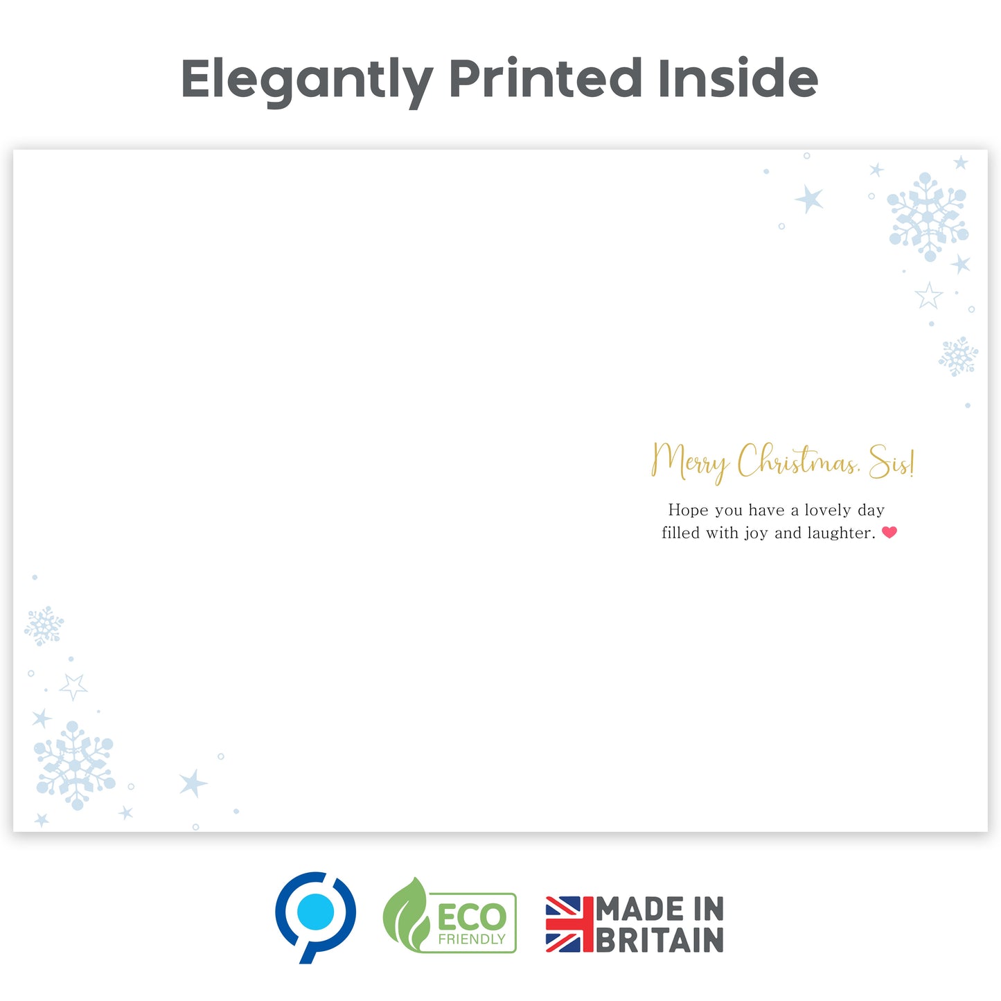 Sister Christmas Card – Snowy Festive Tree Design - 22 x 15.5 cm - Sister Xmas Card – Inside Greeting - Made in the UK