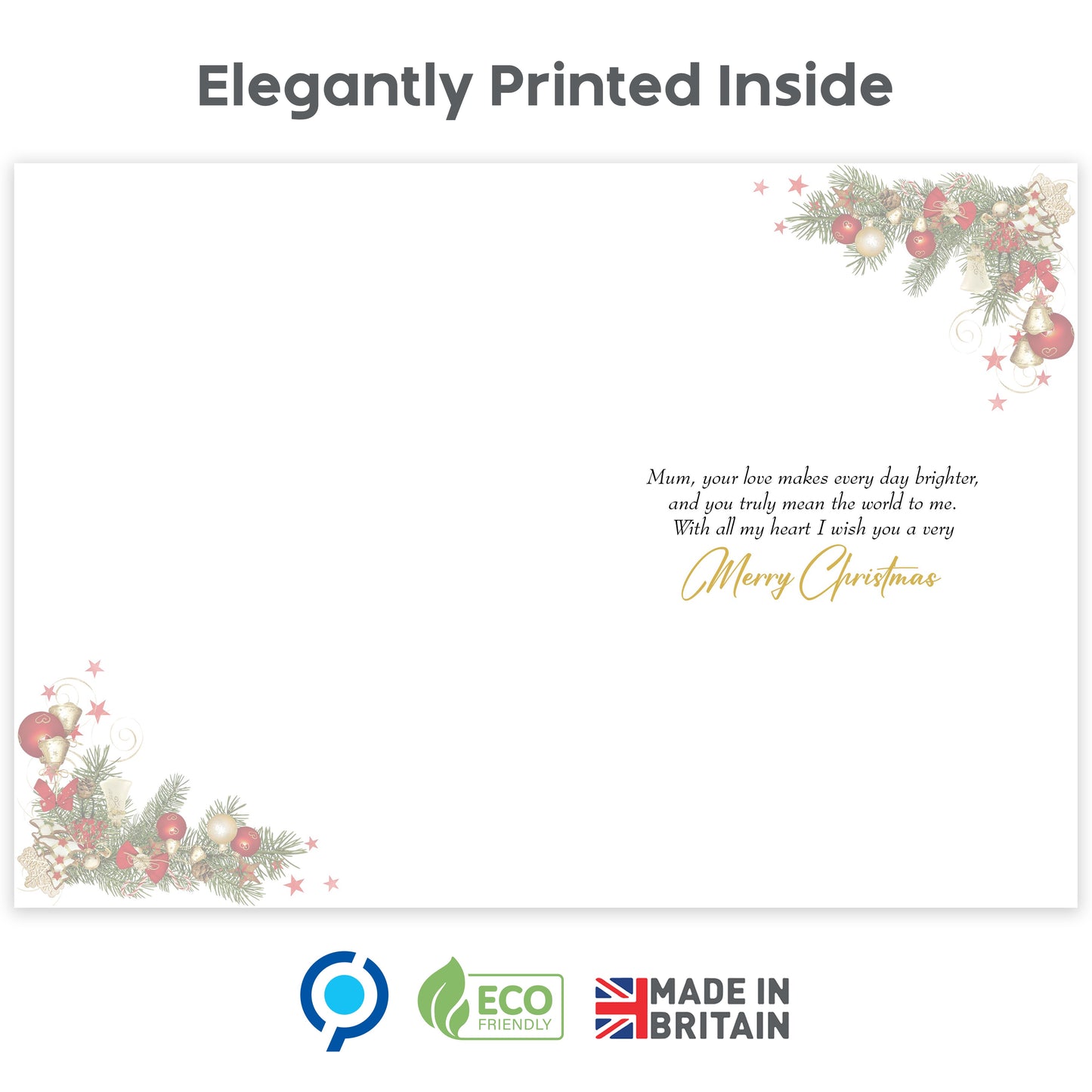 Mum Christmas Card - Gold Foil Luxury Festive Design – 22 x 15.5 cm – Mum Xmas Card with Inside Greeting – Made in the UK