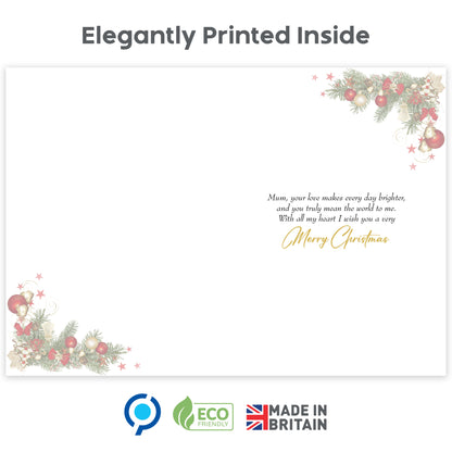 Mum Christmas Card - Gold Foil Luxury Festive Design – 22 x 15.5 cm – Mum Xmas Card with Inside Greeting – Made in the UK
