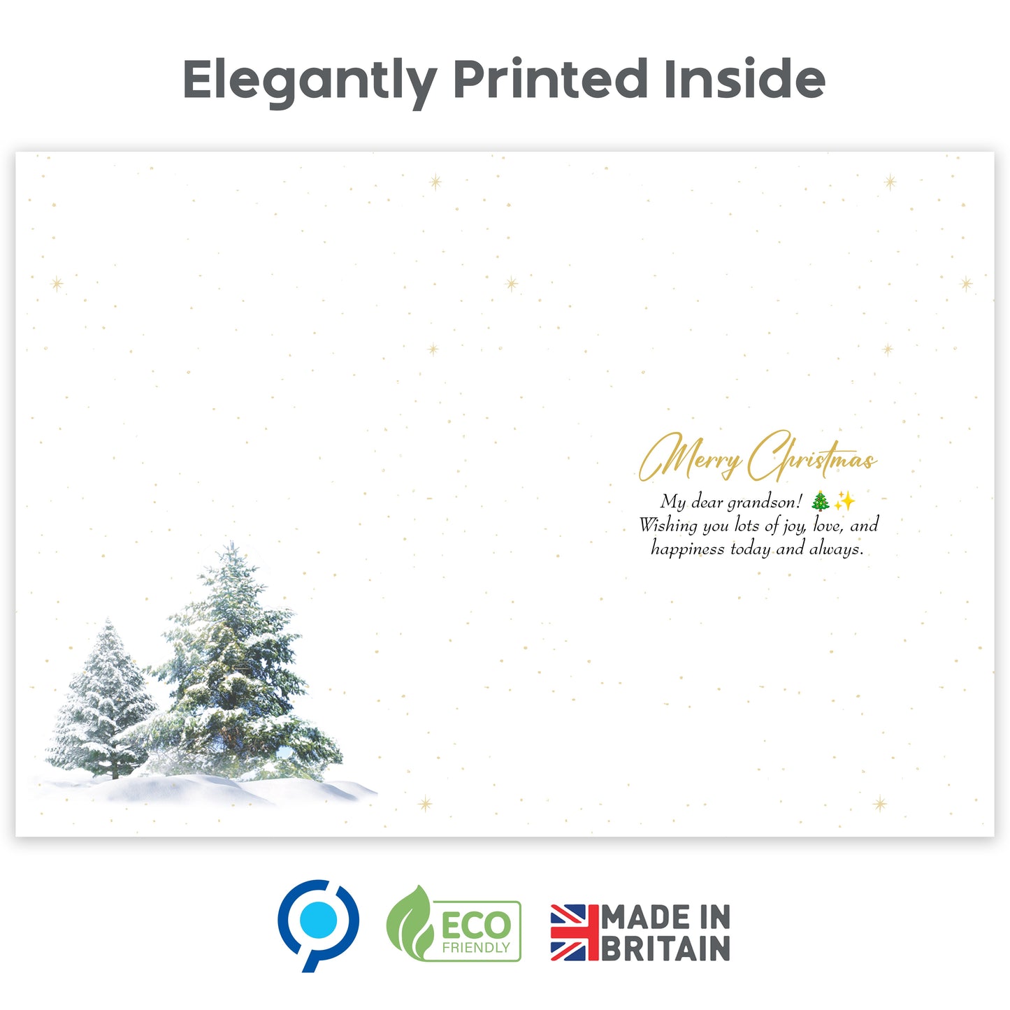 Grandson Christmas Card for Boys – Fun Sledging & Snowman Xmas Design – 22 x 15.5 cm – Eco-Friendly Christmas Card Grandson – Inside Message – Made in the UK