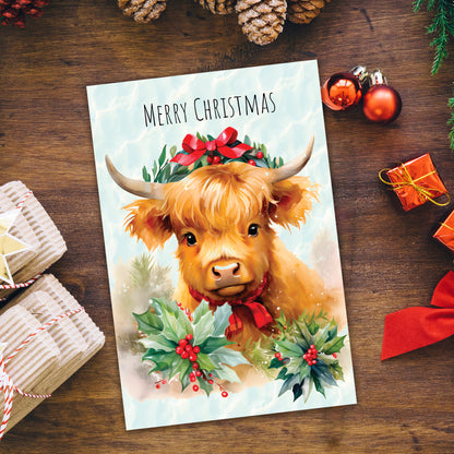 Giftinghouse Christmas Cards Multipack of 24 – Cute Highland Cow Xmas Cards 2025 – Festive Winter & Farm Animal Designs – 15 x 10 cm – Festive Greeting Cards for Family, Kids & Friends – Made in UK