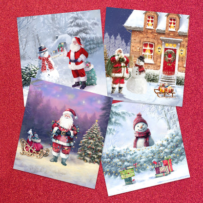 Giftinghouse 16 Christmas Cards Multipack 2025 – Santa & Snowman Xmas Cards Pack – 15 x 10 cm – Festive Greeting Cards for Family, Kids & Friends – Made in the UK