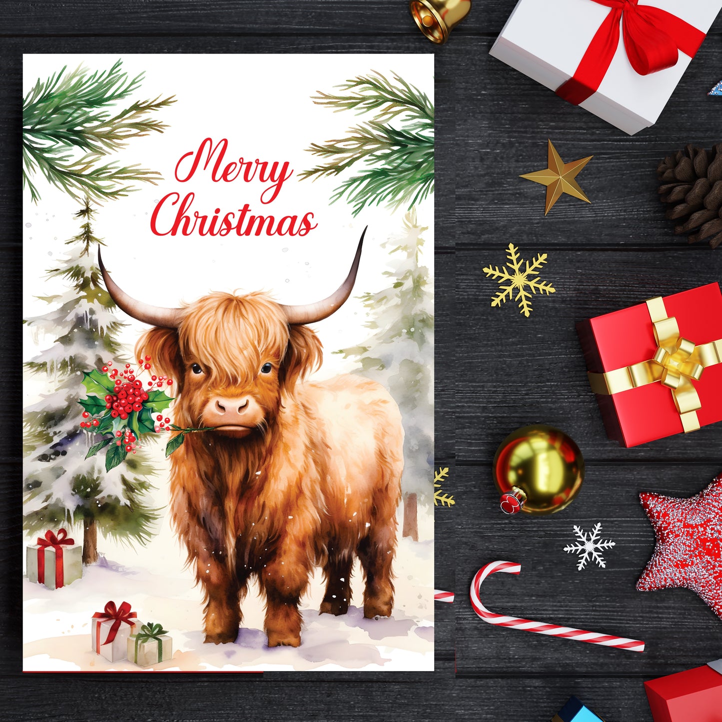 Giftinghouse Christmas Cards Multipack of 24 – Cute Highland Cow Xmas Cards 2025 – Festive Winter & Farm Animal Designs – 15 x 10 cm – Festive Greeting Cards for Family, Kids & Friends – Made in UK