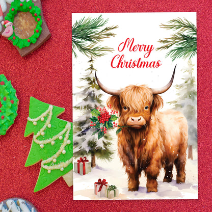 Giftinghouse Christmas Cards Multipack of 24 – Cute Highland Cow Xmas Cards 2025 – Festive Winter & Farm Animal Designs – 15 x 10 cm – Festive Greeting Cards for Family, Kids & Friends – Made in UK