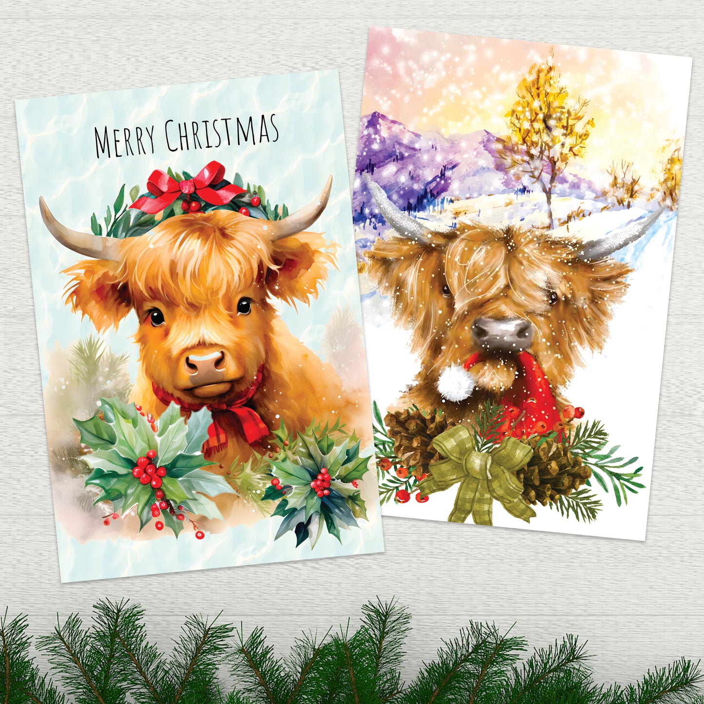 Giftinghouse Christmas Cards Multipack of 24 – Cute Highland Cow Xmas Cards 2025 – Festive Winter & Farm Animal Designs – 15 x 10 cm – Festive Greeting Cards for Family, Kids & Friends – Made in UK