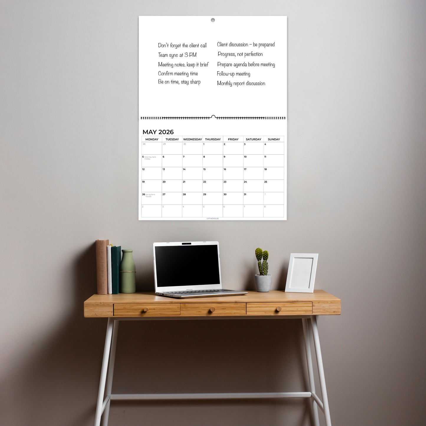 Wall Calendar 2026 - A4 2026 Calendar UK Month-to-View (Jan - Dec) - Twin-Wire Binding, Hanging Hook - For Family planner, Office, Student - Made in the UK