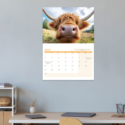 2026 Calendar, Highland Cow Wall Calendar UK, A3 Month-to-View (Jan 2026 – Dec 2026), Eco-Friendly, A3 Size When Open, Made in the UK