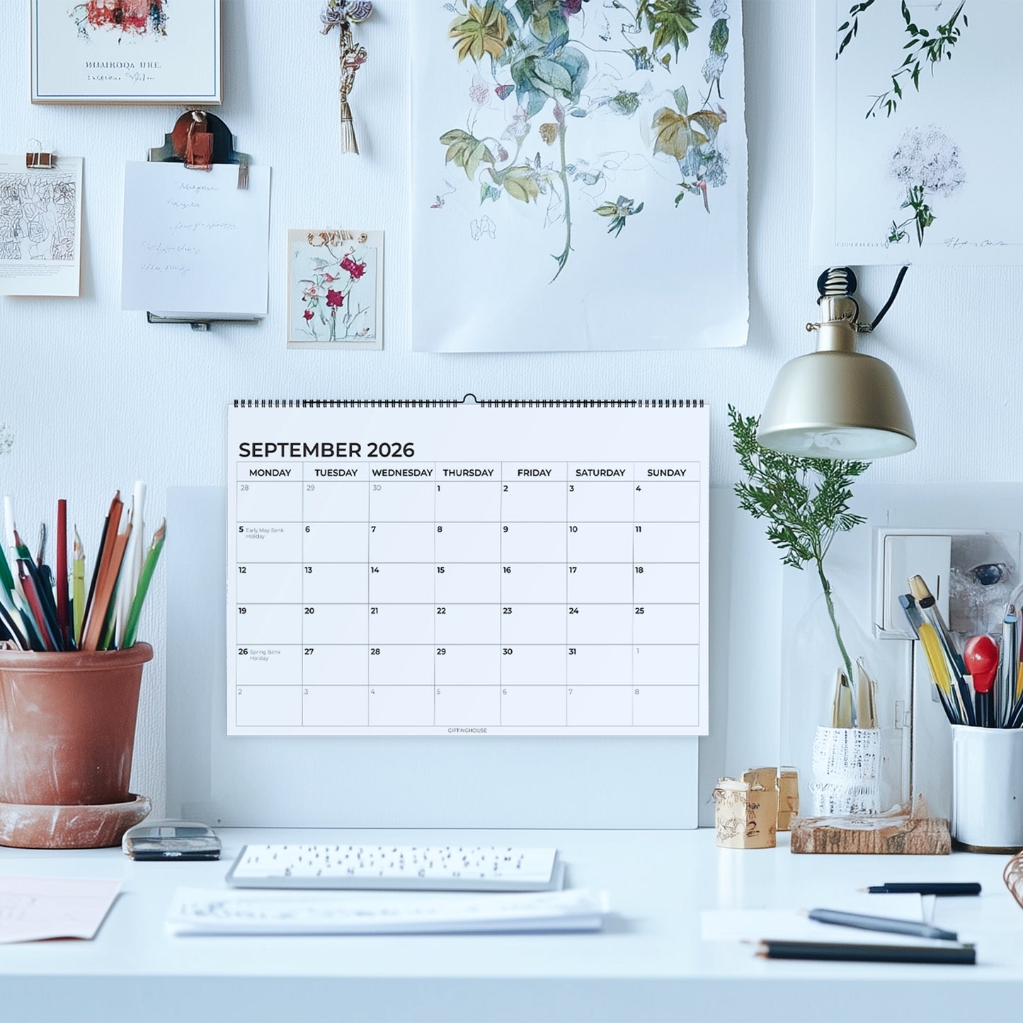 Wall Calendar 2026 - A4 2026 Calendar UK Month-to-View (Jan - Dec) - Twin-Wire Binding, Hanging Hook - For Family planner, Office, Student - Made in the UK