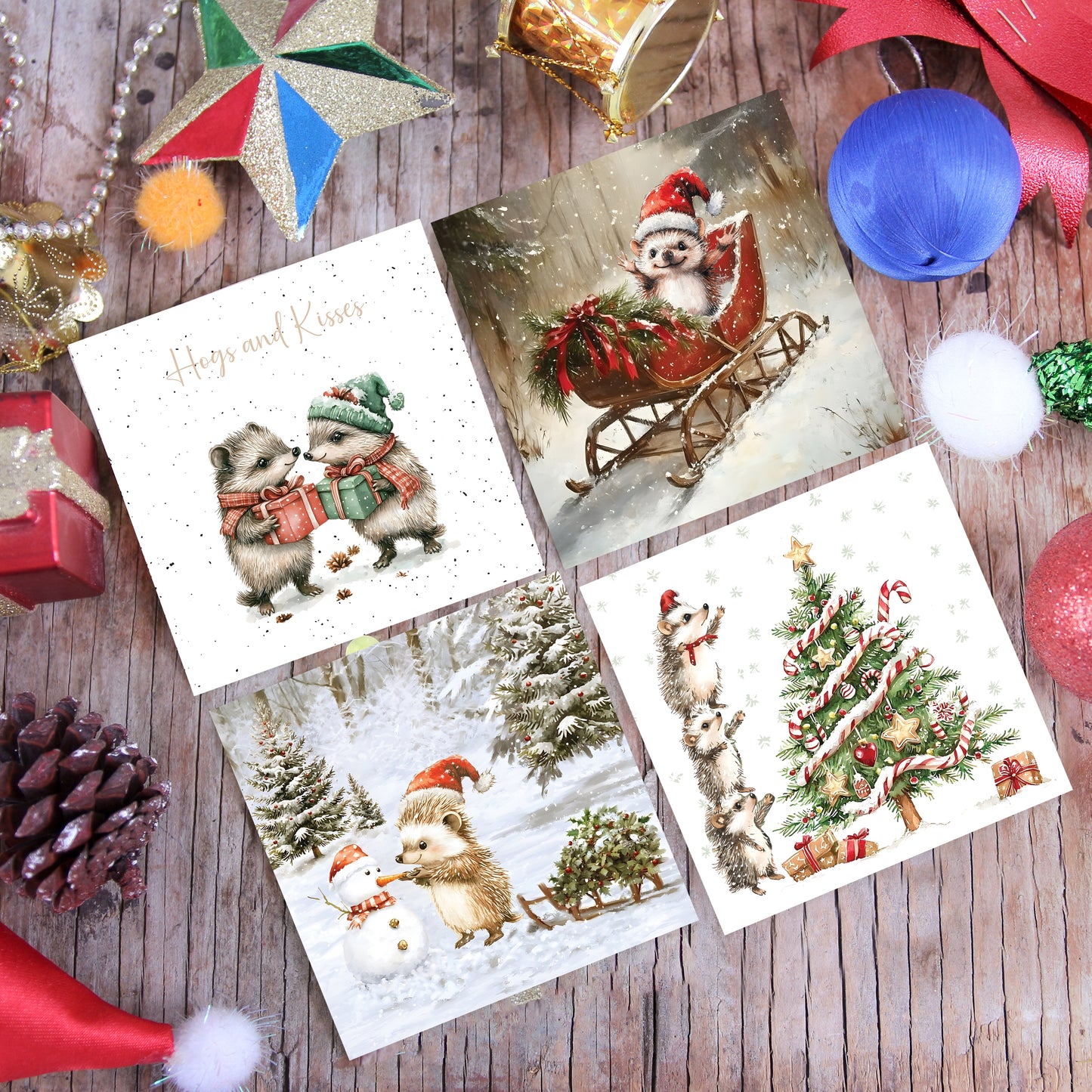 Cute Hedgehog Christmas Cards Designs Multipack of 24  Greeting card for Family Kids & Friends - Made in the UK