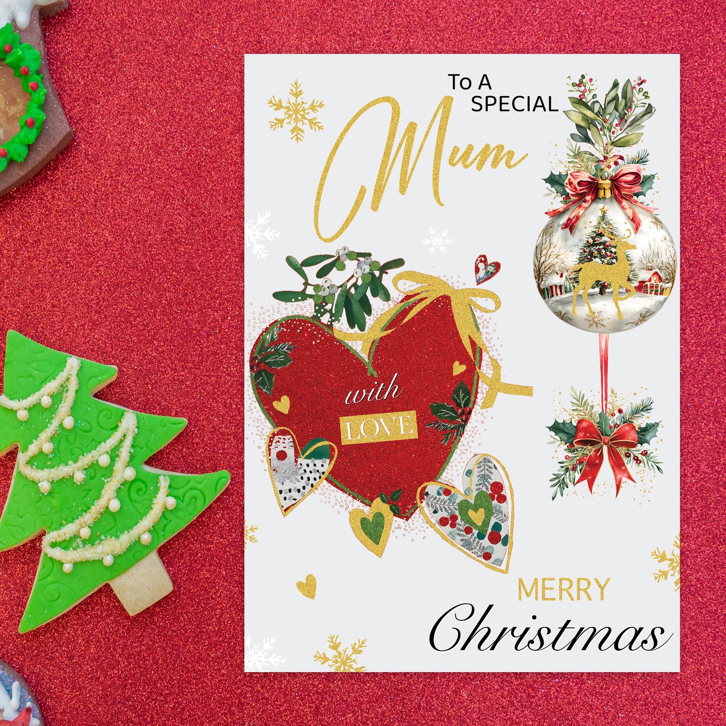 Special Mum Christmas Card – Gold Foil Elegant Design – 22 x 15.5 cm – Mum Xmas Card with Inside Greeting – Made in the UK