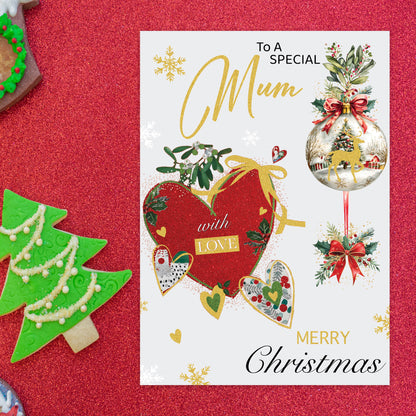Special Mum Christmas Card – Gold Foil Elegant Design – 22 x 15.5 cm – Mum Xmas Card with Inside Greeting – Made in the UK