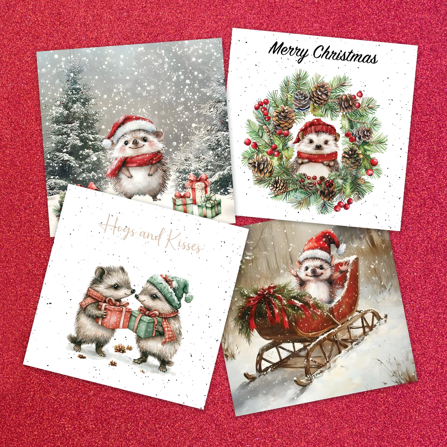Cute Hedgehog Christmas Cards Designs Multipack of 24  Greeting card for Family Kids & Friends - Made in the UK