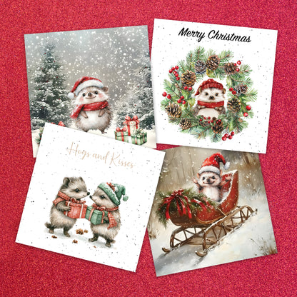 Cute Hedgehog Christmas Cards Designs Multipack of 24  Greeting card for Family Kids & Friends - Made in the UK